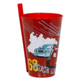 Pahar Plastic Cars, Pai Incorporat, Culoare Roșu, Capacitate 0,4L