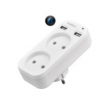 Mini Camera Spion in Priza Adaptor dublu, Exaltus&reg;, Wi-Fi, 4K, Full HD, tehnologie super rezolution, Microfon integrat, Sensibilitate mare la sunet pe