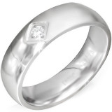 Inel argintiu lucios din oţel cu un pătrat decupat şi un zirconiu transparent - Marime inel: 65