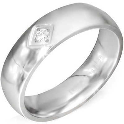 Inel argintiu lucios din oţel cu un pătrat decupat şi un zirconiu transparent - Marime inel: 65 foto