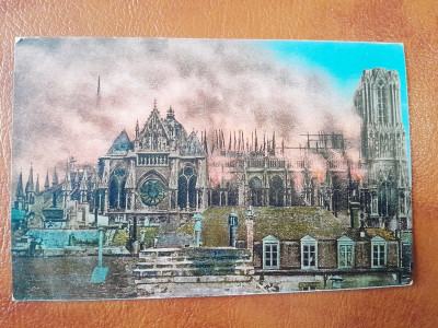 Carte postala, Catedrala din Reims Franta, 1937, circulata foto