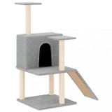 Cumpara ieftin Ansamblu de pisici, stalpi din funie sisal, gri deschis, 109 cm