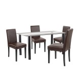 Set masa dining Leziter Cadiz 4 scaune piele ECO maro si masa sticla neagra 140cm negru-maro