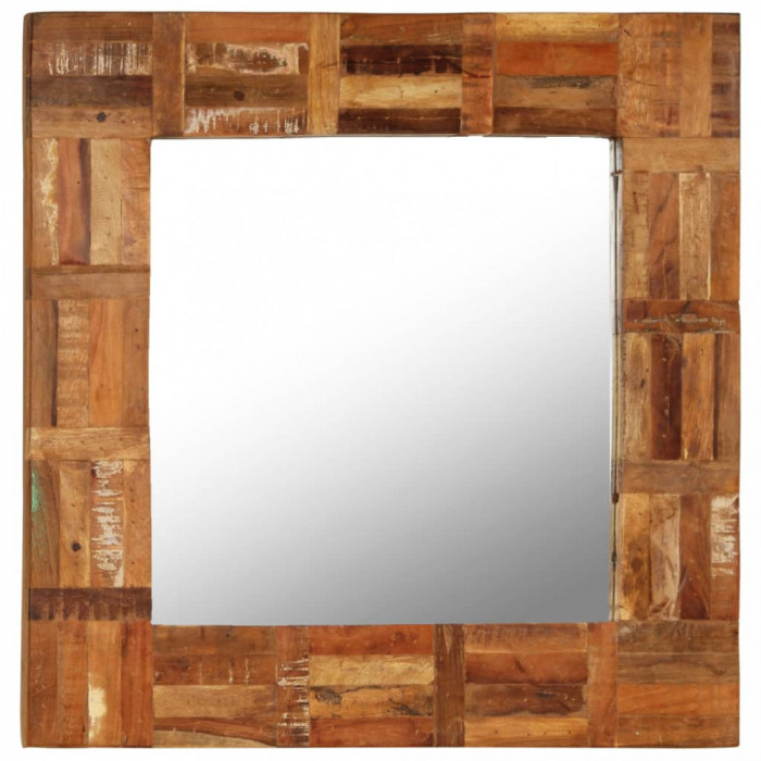 Oglindă de perete, 60 x 60 cm, lemn masiv reciclat
