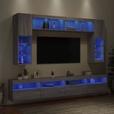 VidaXL Comode TV de perete cu lumini LED, 8 piese, gri sonoma