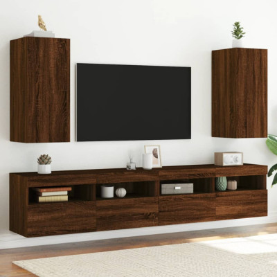 vidaXL Comodă TV de perete cu LED, 2 buc. stejar maro, 30,5x35x70 cm foto