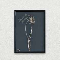 Narcisa, tablou din sarma placata cu aur, 14x19cm