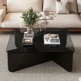 Cumpara ieftin MASUTA CAFEA GLASS 7 STICLA NEAGRA, PICIOARE MDF