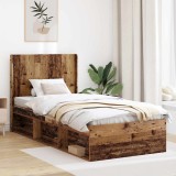 vidaXL Cadru de pat cu depozitare și tăblie Lemn vechi 90 x 200 cm 3413899
