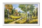 Cumpara ieftin Tablou cu rama peisaj pictat manual, In vacanta la bunici, 100x60cm ulei pe panza, Constantin Feraru