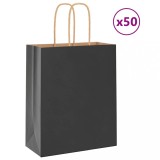 vidaXL Saci de h&acirc;rtie 50 buc cu m&acirc;nere negre 18x8x22 cm