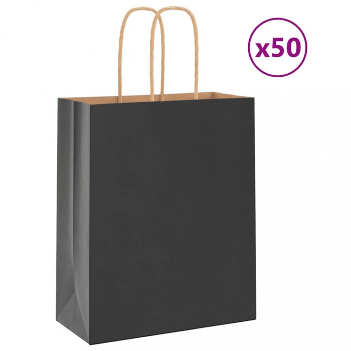 vidaXL Saci de h&acirc;rtie 50 buc cu m&acirc;nere negre 18x8x22 cm