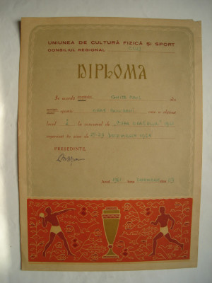 Diploma Uniunea de Cultura Fizica si Sport, Cluj, 1961 foto