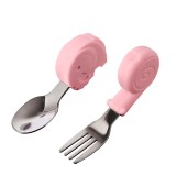 Set Tacamuri pentru Bebelusi, Flippy, Lingura si Furculita, Inox/Silicon, 1- 3 Ani, Model cu Animale, Multicolor