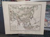 Hartă Asia Justus Perthes 1867, Gravură Color, Stieler's Hand-Atlas Nr. 39, 45x37cm