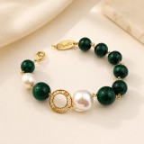 Cumpara ieftin Brățară Malachit &amp; Perle Baroc Argint 925 Special Plus, Ajustabilă, Handmade Italia, Cutie Cadou