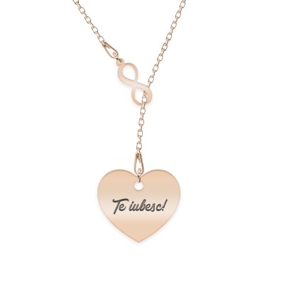 Infinity Love - Colier asimetric argint 925 placat cu aur roz cu infinit si inima personalizata foto