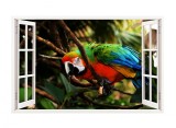 Sticker decorativ, Fereastra 3D, Papagal, 85 cm, 296STK, natura si peisaje