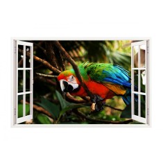 Sticker decorativ, Fereastra 3D, Papagal, 85 cm, 296STK