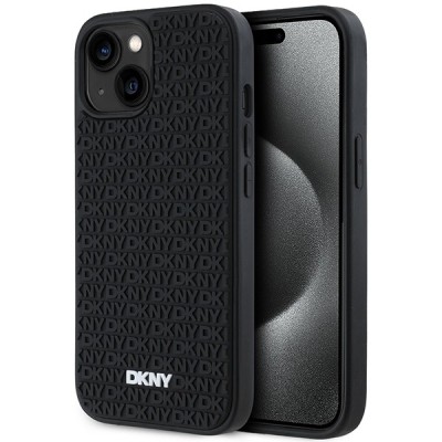Husa pentru Apple iPhone 15 Plus, DKNY, 3D Rubber Repeat Pattern, Neagra foto