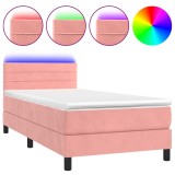 Cumpara ieftin Pat cu arcuri, saltea si LED, roz, 100x200 cm, catifea