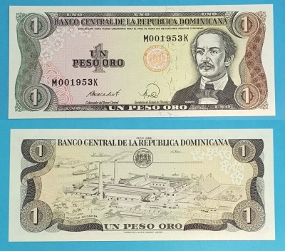 Republica Dominicana (p#126) 1 Peso Oro 1988 &amp;#039;Rio Haina&amp;#039; UNC serie: M001953K foto