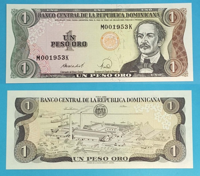 Republica Dominicana (p#126) 1 Peso Oro 1988 &#039;Rio Haina&#039; UNC serie: M001953K