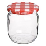 Borcan din Sticlă cu Capac Roșu &icirc;n Carouri, 210 ml, CMCLASS