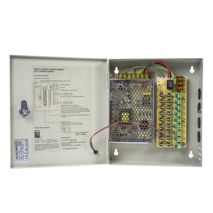 Resigilat : Sursa alimentare CCTV PNI STC5A in cutie metalica 12V 5A cu 9 iesiri 0