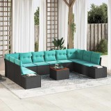 Cumpara ieftin Set de canapele pentru gradina 11 buc. Negru si turcoaz