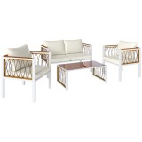 Outsunny Set mobilier grădină 4 piese Polyrattan lounge cu canapea 2 locuri, 2 fotolii, masă cu sticlă, perne detașabile, saltea antiderapantă | Aosom