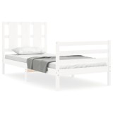 Cadru de pat cu tablie single, alb, lemn masiv