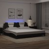 VidaXL Cadru de pat cu lumini LED negru/alb 200x200 cm piele ecologică 3214048