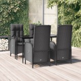 Cumpara ieftin Set mobilier de grădină cu perne, 5 piese, negru, poliratan
