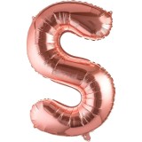 Balon folie metalizata litera s, flippy, 80 cm, umflati cu heliu sau aer, ambalaj individual, pai inclus, rose gold