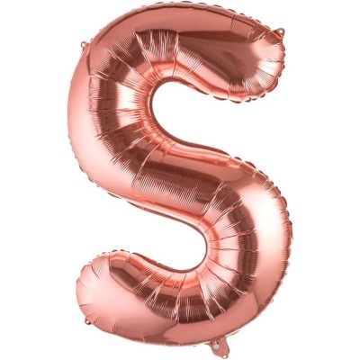 Balon folie metalizata litera s, flippy, 80 cm, umflati cu heliu sau aer, ambalaj individual, pai inclus, rose gold foto