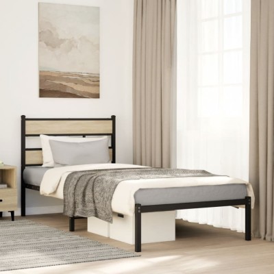 vidaXL Cadru pat metalic fără saltea, stejar sonoma, 107x203 cm 4017098 foto