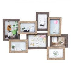 Rama foto decorativa, Callena, cu 8 cadre, lemn, tip colaj, maro, 63 x 47cm foto