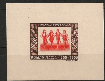 ROMANIA 1946 - FEDERATIA DEMOCRATA A FEMEILOR, COLITA MNH, P11 foto