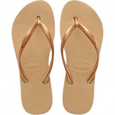 Havaianas slapi SLIM FLATFORM femei, culoarea auriu, cu toc plat, 4144537.0570