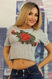 BL923RR-18 Top casual cu model taiat si floare brodata in fata, M