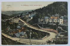 SINAIA - STRADA BRATIANU SI SCOALA CARMEN - SYLVA , CARTE POSTALA ILUSTRATA , POLICROMA , CIRCULATA , INCEPUT DE SECOL XX foto