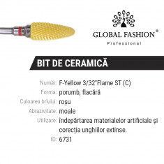 Bit ceramica, flacara, rosu, indepartat gel UV si oja semipermanenta, F Yellow Flame ST (C)