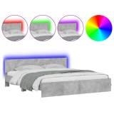 Cumpara ieftin Cadru de pat cu tablie si LED, gri beton, 200x200 cm