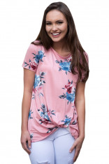 BL916-54 Tricou cu imprimeu floral si aspect innodat in partea de jos foto