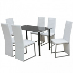 vidaXL Set masa ?i scaune de bucatarie, alb ?i negru, 7 piese foto