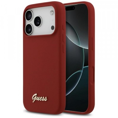 Husa MagSafe pentru Apple iPhone 17 Pro, Guess, Script Metal Logo, Rosie foto