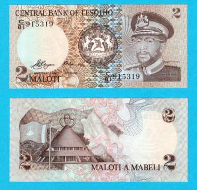 Lesotho (pick 4) 2 Maloti 1981 UNC; Basotho Hat foto