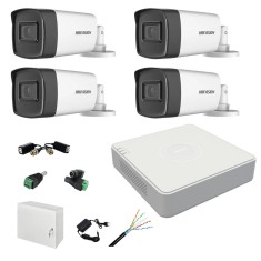 Kit complet profesional 4 camere supraveghere exterior 5MP TurboHD Hikvision IR 40m DVR 4 canale accesorii incluse SafetyGuard Surveillance