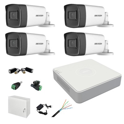 Kit complet profesional 4 camere supraveghere exterior 5MP TurboHD Hikvision IR 40m DVR 4 canale accesorii incluse SafetyGuard Surveillance foto